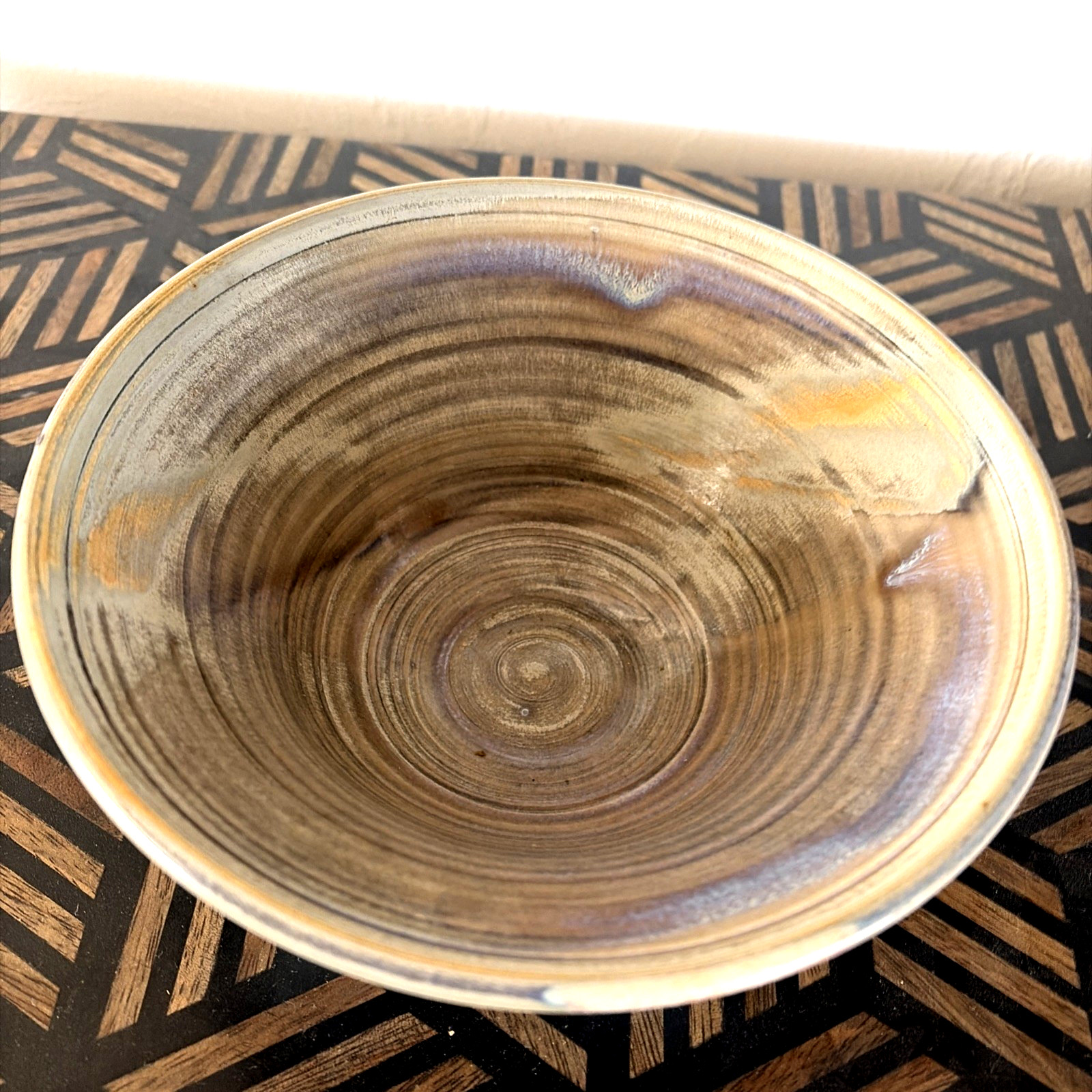 Vintage Hand Thrown Studio Art Pottery Bowl / Dish 7×3″ Gray Blue Drip Glaze