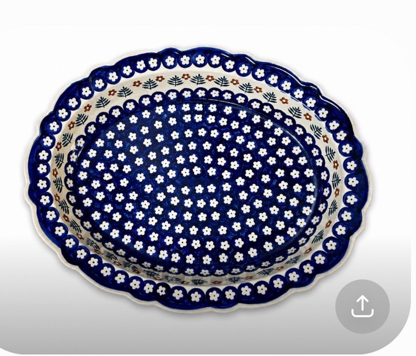 Bolesławiec, Poland Stoneware Oval Serving Dish, 15.75” l x 12” w x 2.5” d