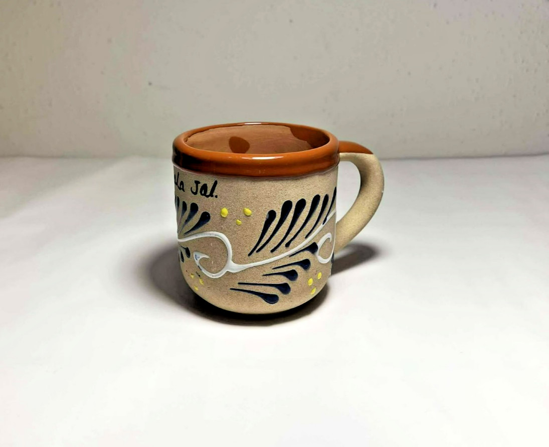 Mexican Pottery Mug/Cup, Small Beige Handmade Ceramic Chapala Design