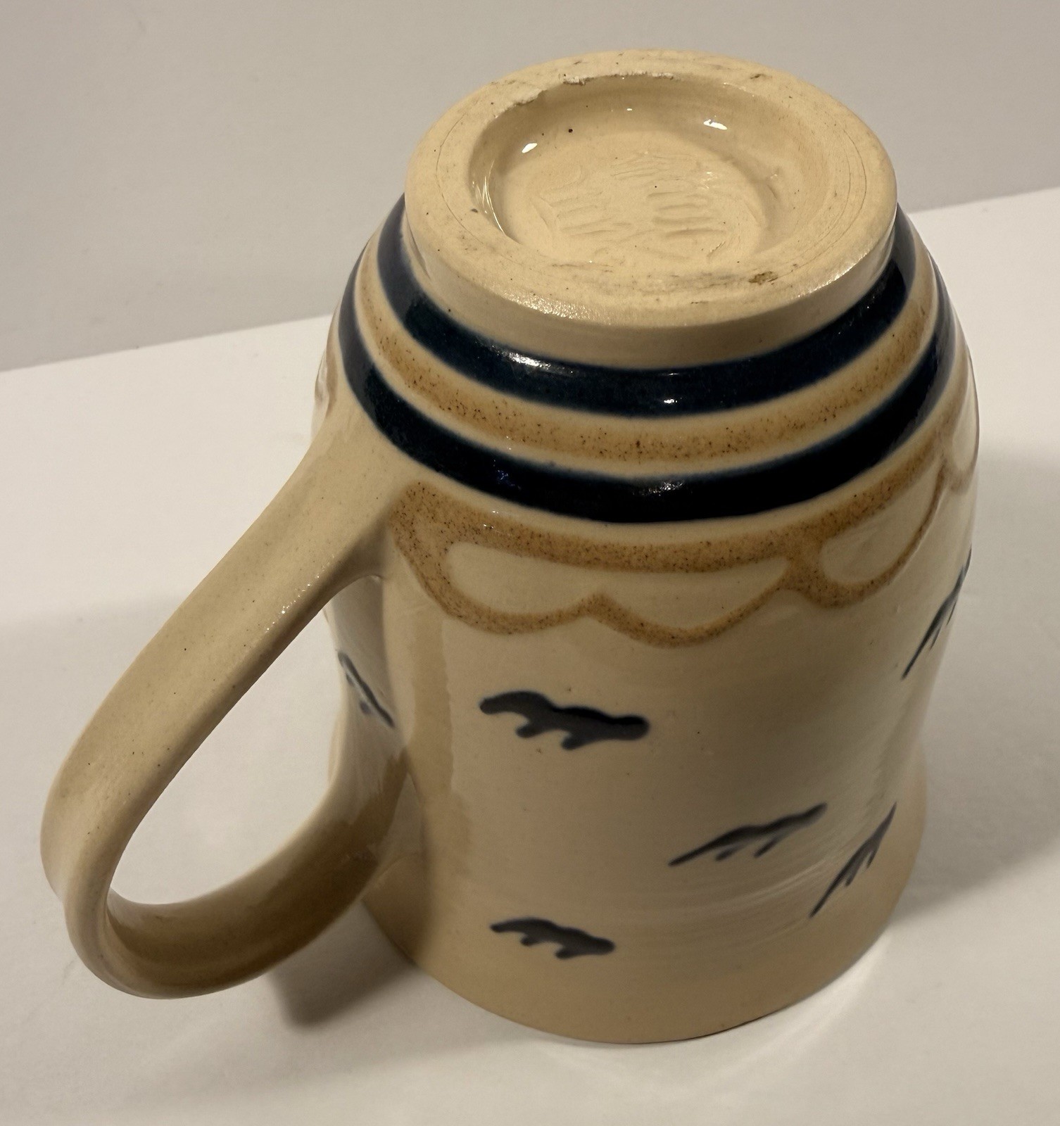 Gail Hardin 1997 Signed Studio Pottery Mug Kentucky Slip Trailed Berry Bird Clay