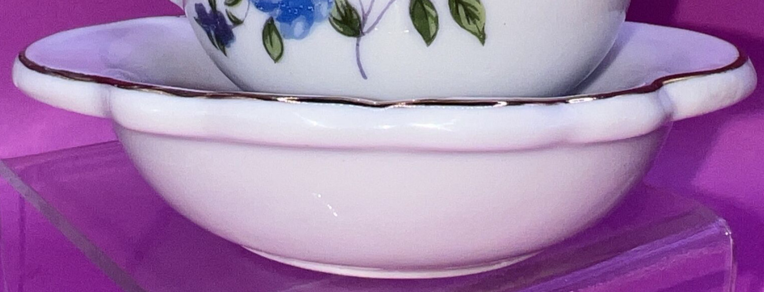 Vintage Rice Japan Ports Blue Rose Design Creamer with Drip Plate Kitchen Decor