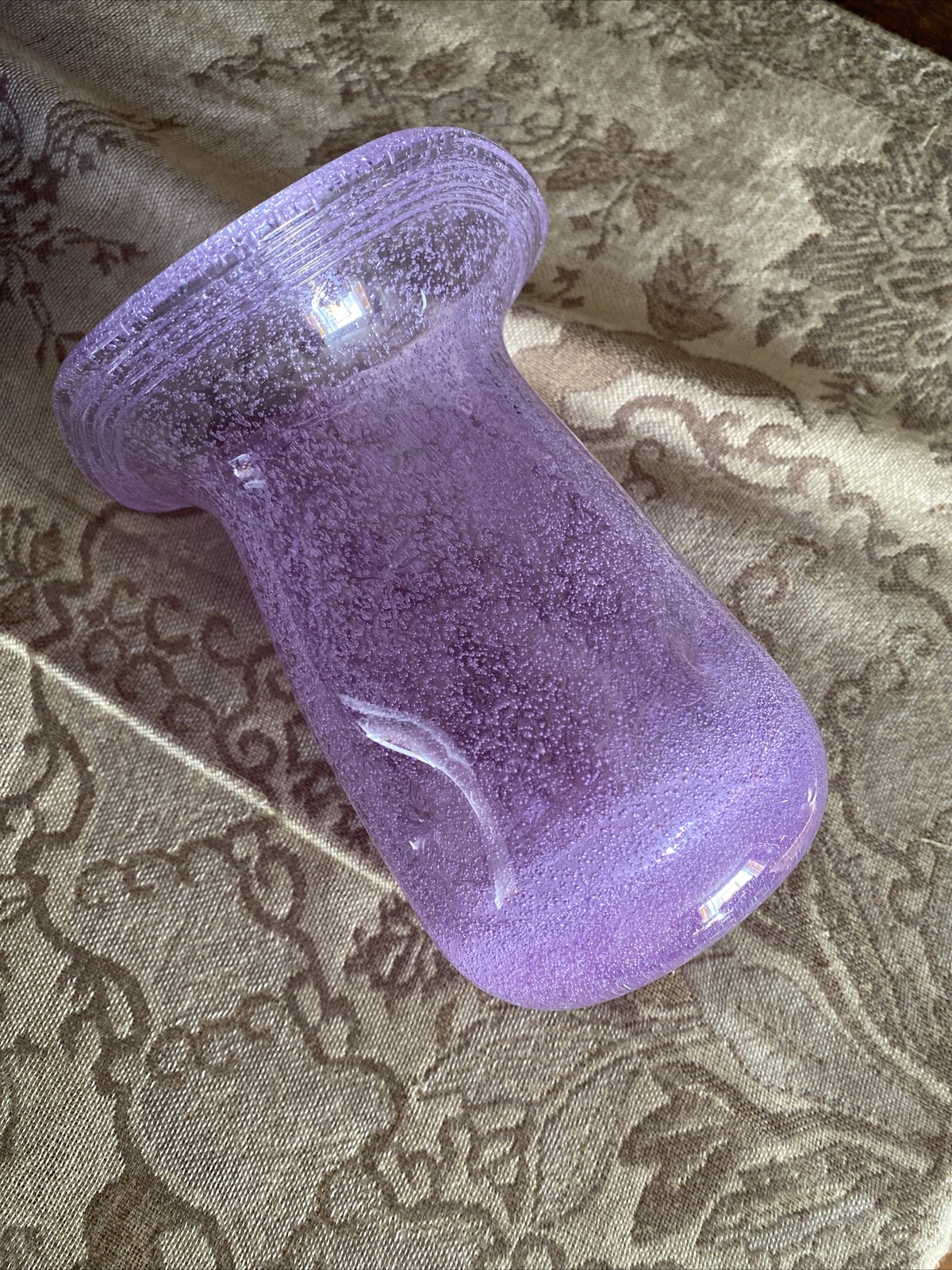 Hand Blown 6” Alexandrite Bubble Glass Vase Pinched Sides Flared Threaded Rim