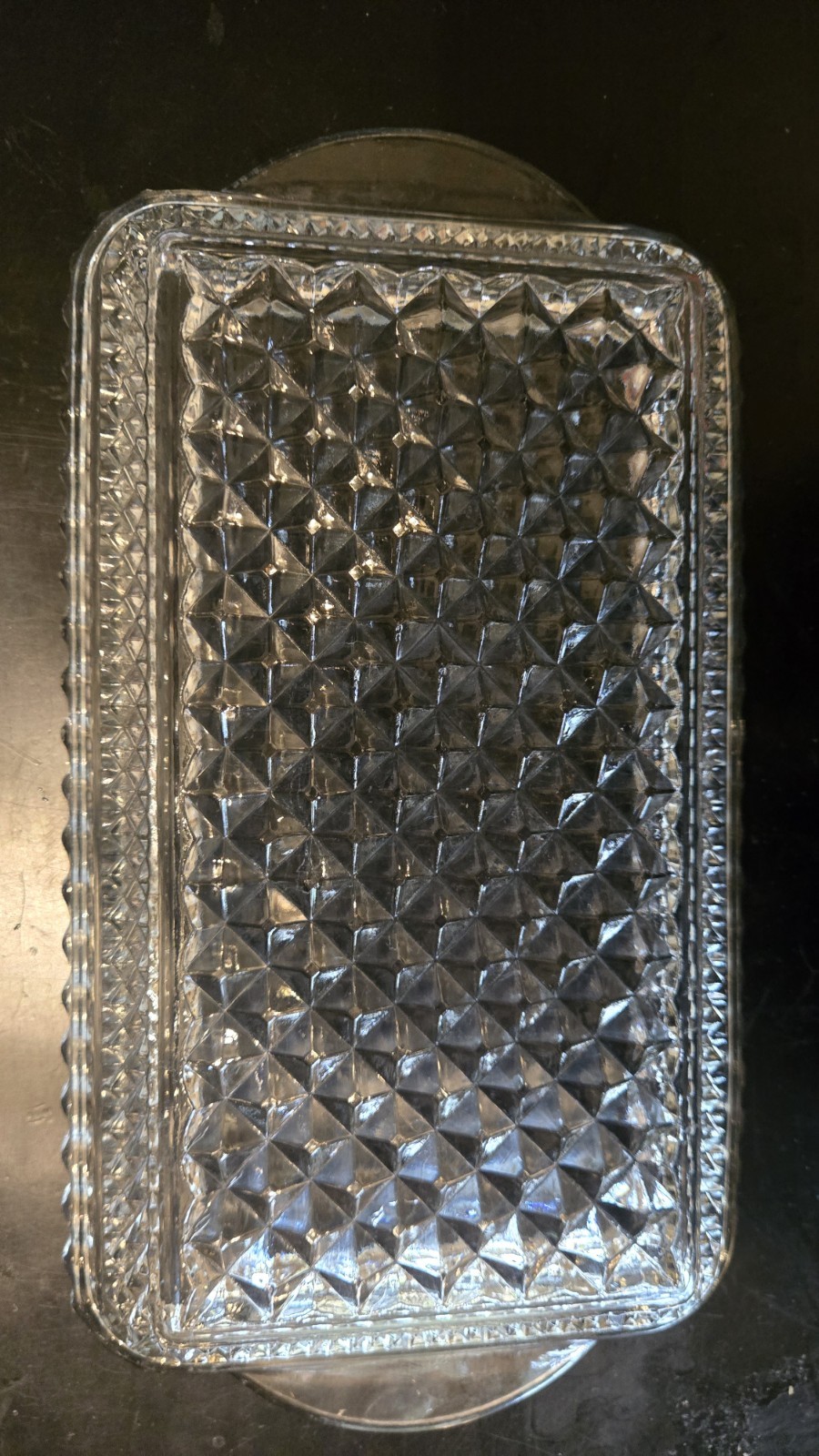 Anchor Hocking Wexford Glass Rectangle Handled Tray Diamond Pattern 9.75″ X ~5″