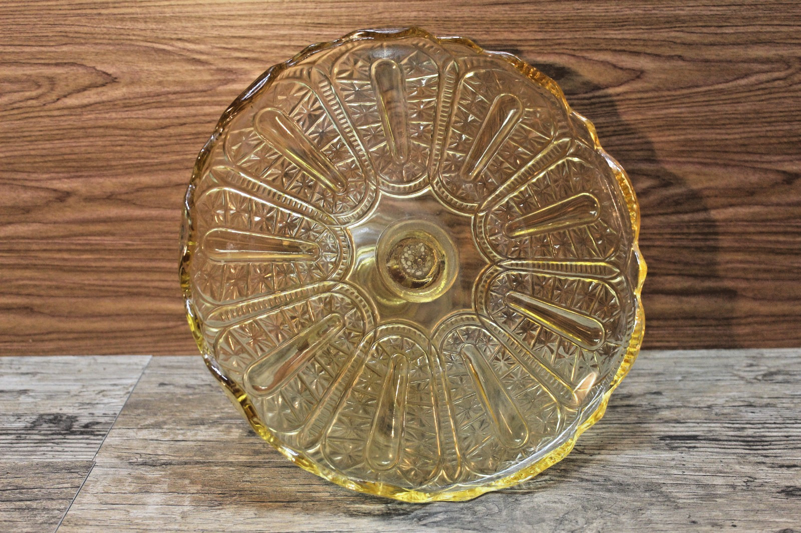 Bryce Walker Jasper EAPG Amber Glass Pedestal Cake Plate Stand, 1880’s Antique