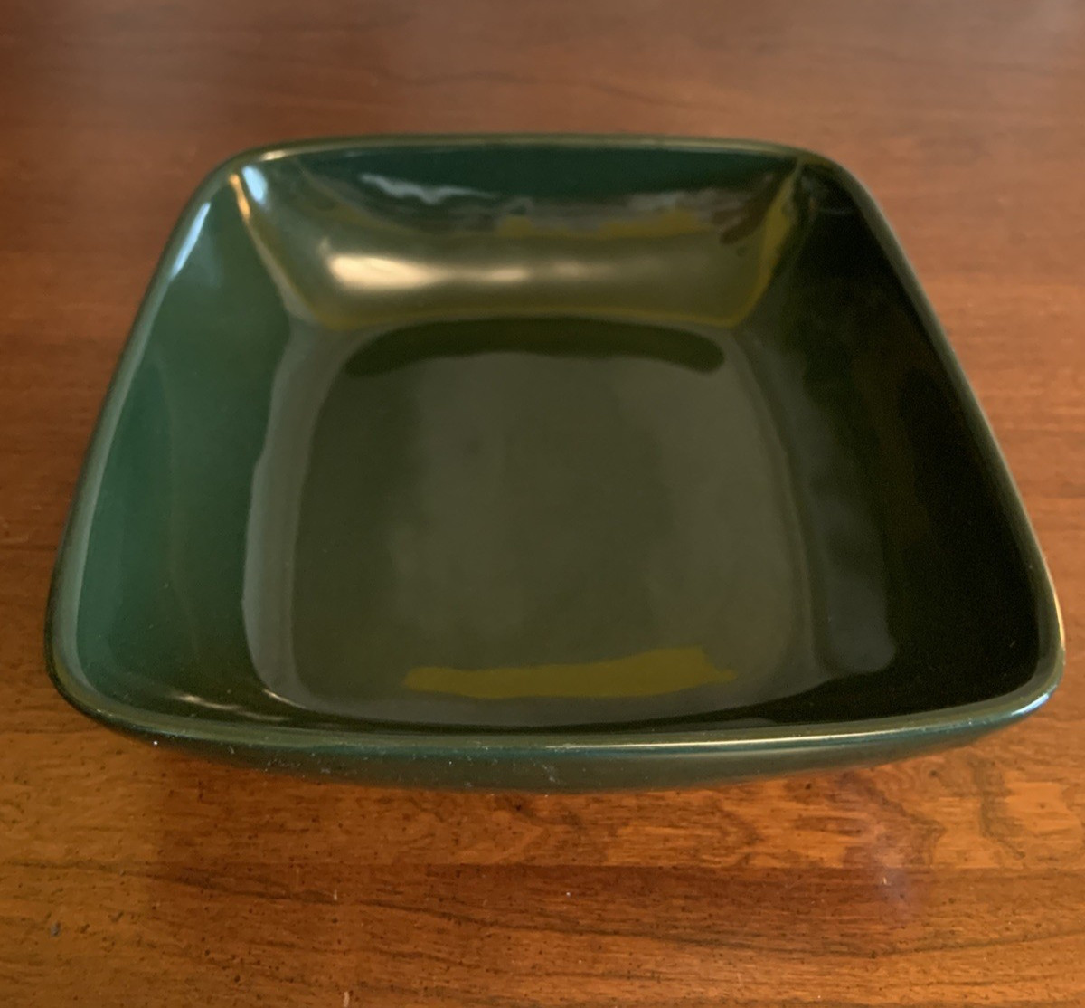 Vtg Frankoma Pottery Serving Salad Bowl Dish Dark Green 8.25x 8.25 x 2.25″