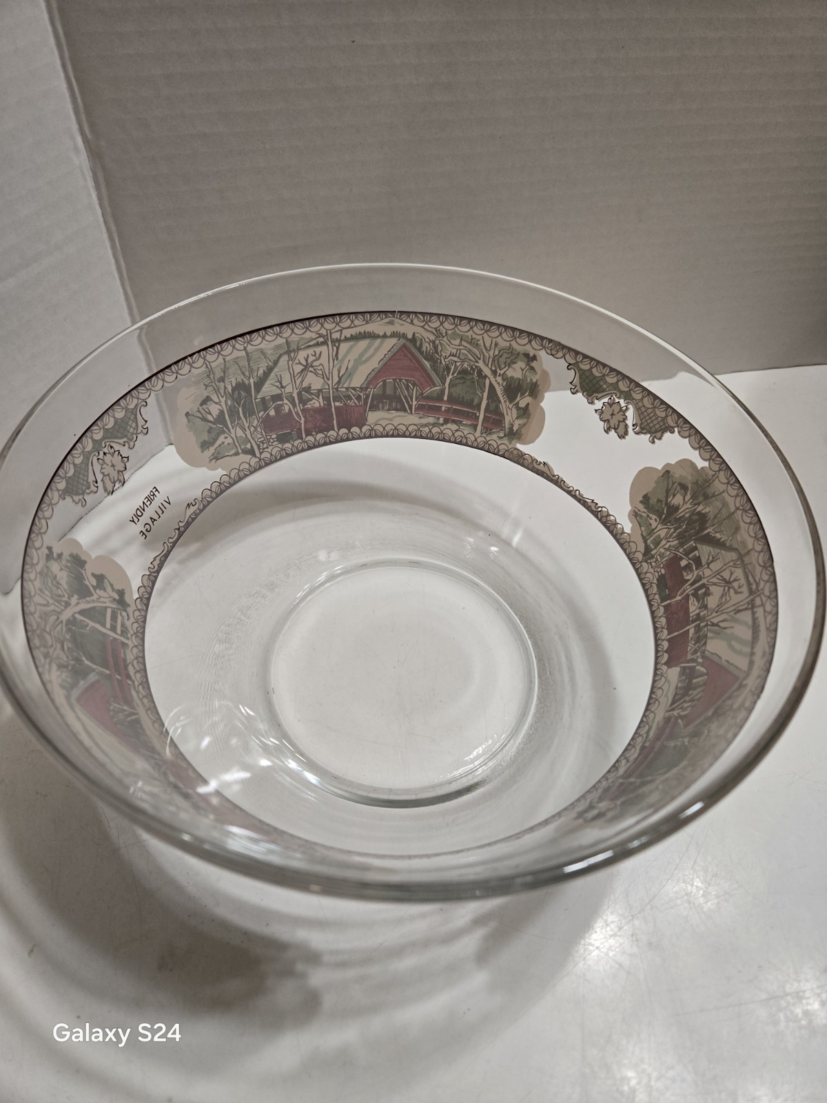 Vintage JOHNSON BROTHERS ” The Friendly Village ” Covered Bridge Scene Glass…