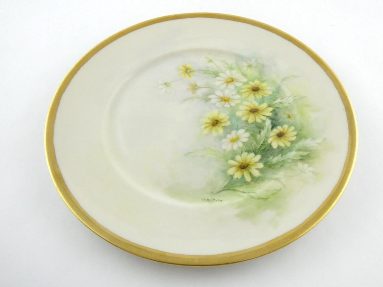 1970s Hand Painted Porcelain 4 Piece Place Setting Daisy Flowers Signed VGOOD