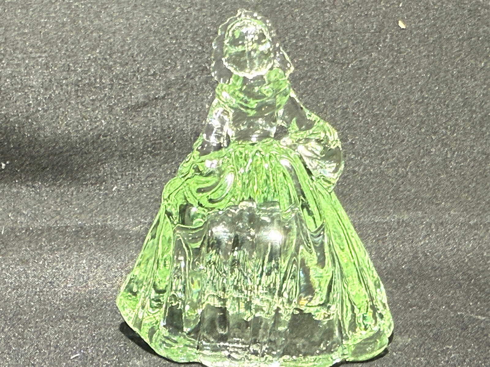 Green Vaseline uranium glass girl doll candy container woman Elizabeth selenium