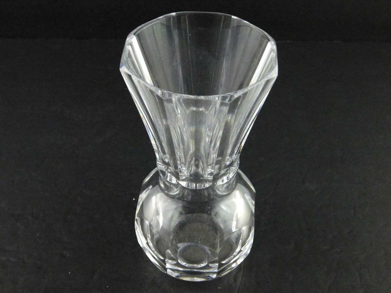Signed Art Glass Vase Paneled Design Unknown Artist Clear Crystal