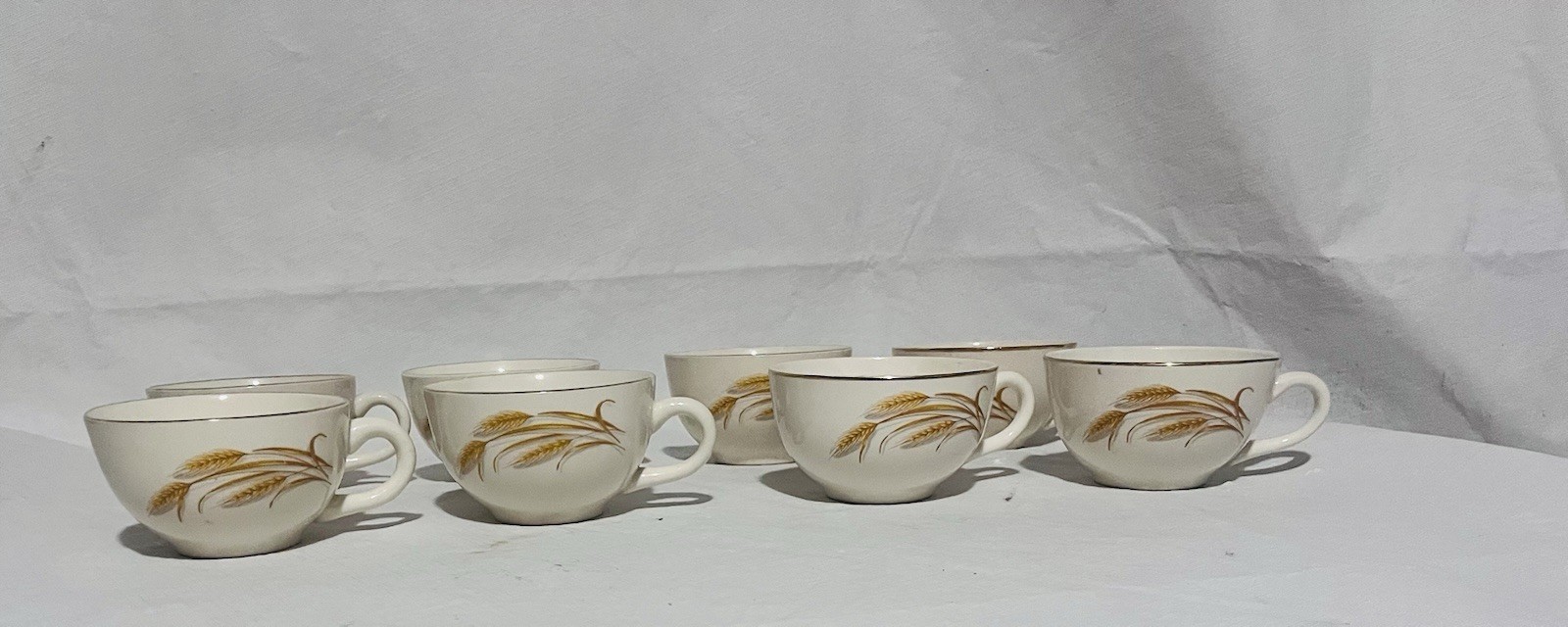 Lot Of 8 Vintage Homer Laughlin Golden Wheat cups 22K gold trim