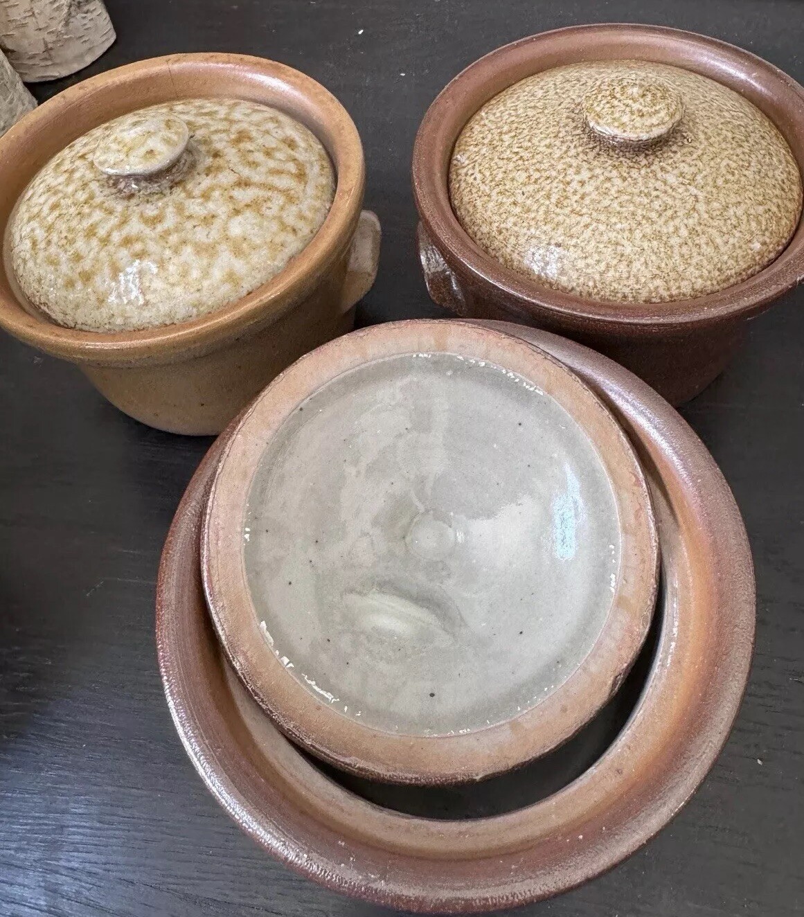 Studio Art Pottery Portugal Stoneware Speckled Glaze Small Pots