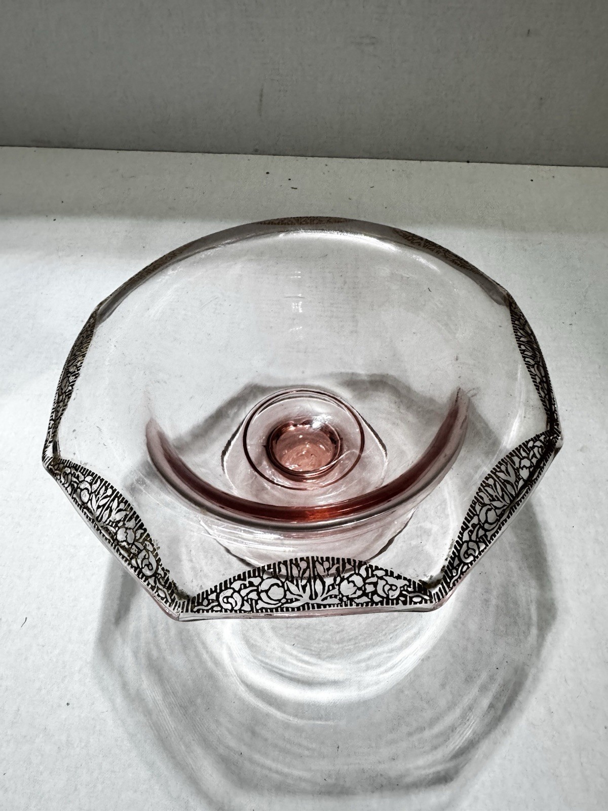 1930s Tiffin Rambling Rose Depression Glass Pedestal Candy Dish 24k Trim