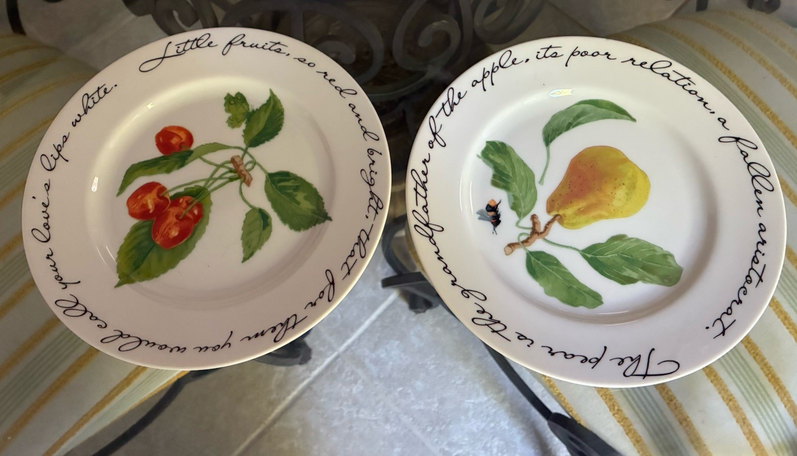 2 Dessert Plates ORCHARD SUITE by WILLIAMS-SONOMA Cherries & Pears Pristine