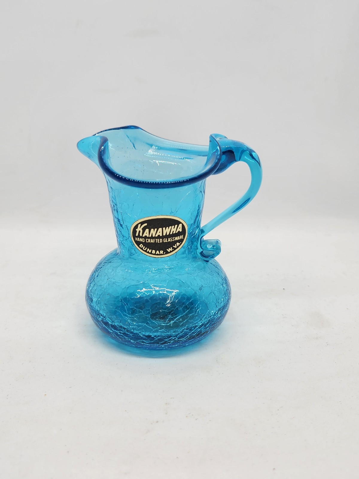 Vintage Kanawha Blue Crackle Glass Creamer Pitcher 3 Inches Glows!