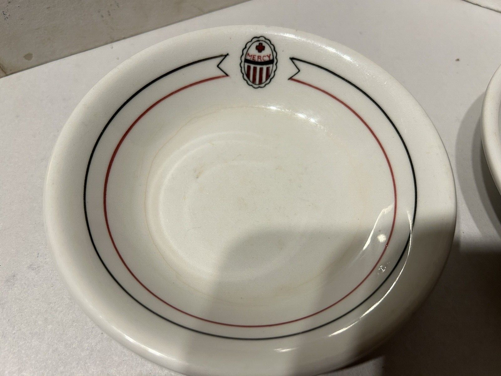 Vtg MERCY HOSPITAL 2 bowls Mayer China restaurant ware cafeteria 1950s backstamp
