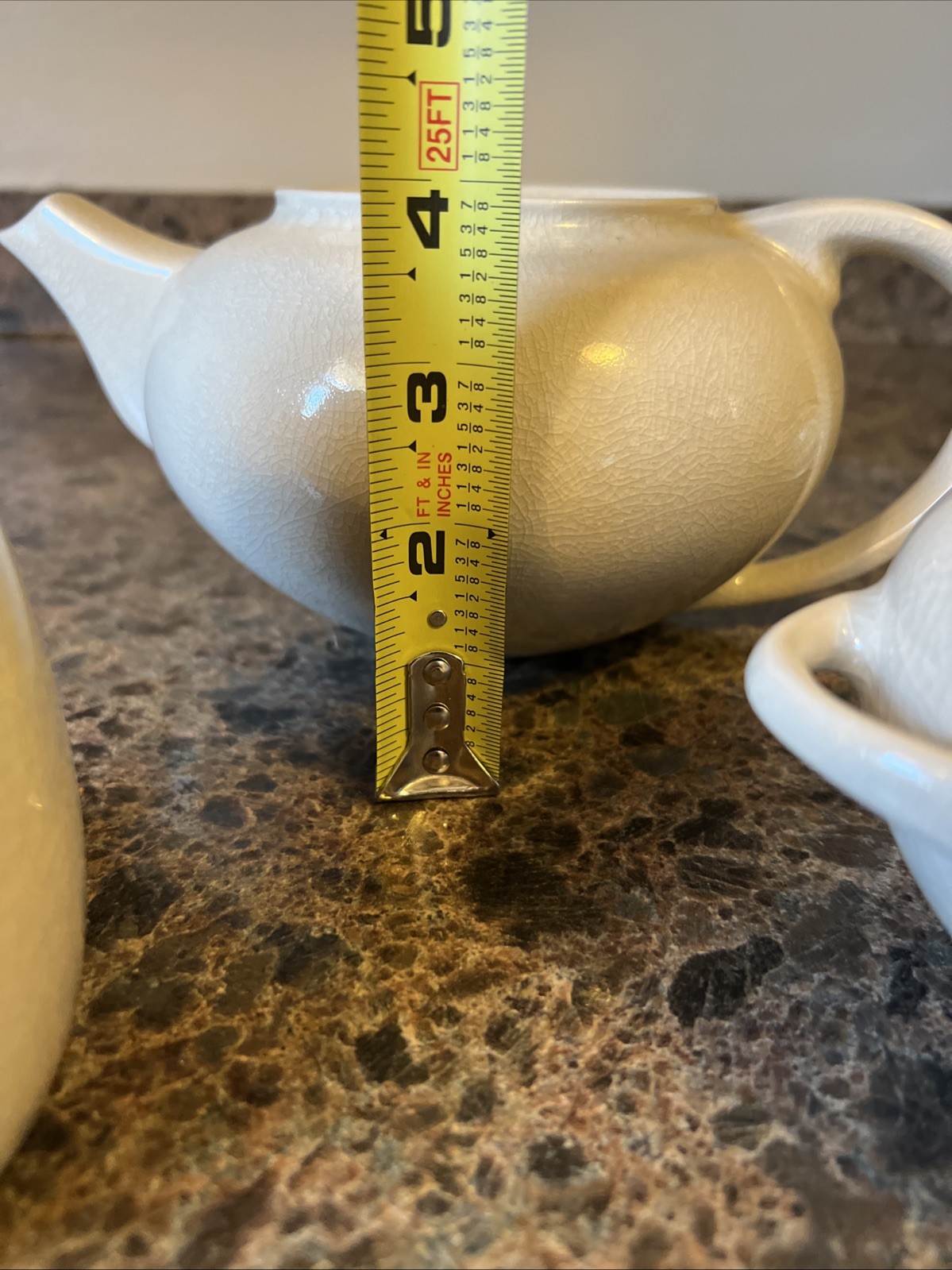Jars France Bris/ Beige Crackle Basique Quartz Teapot, Sugar Bowl & Creamer