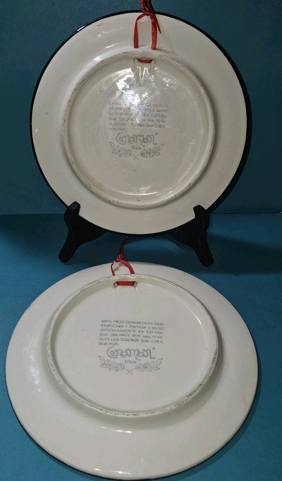 Vintage 2pc Set Ceramar Spain Handpainted Fruit Hanging Wall Plates-EUC!
