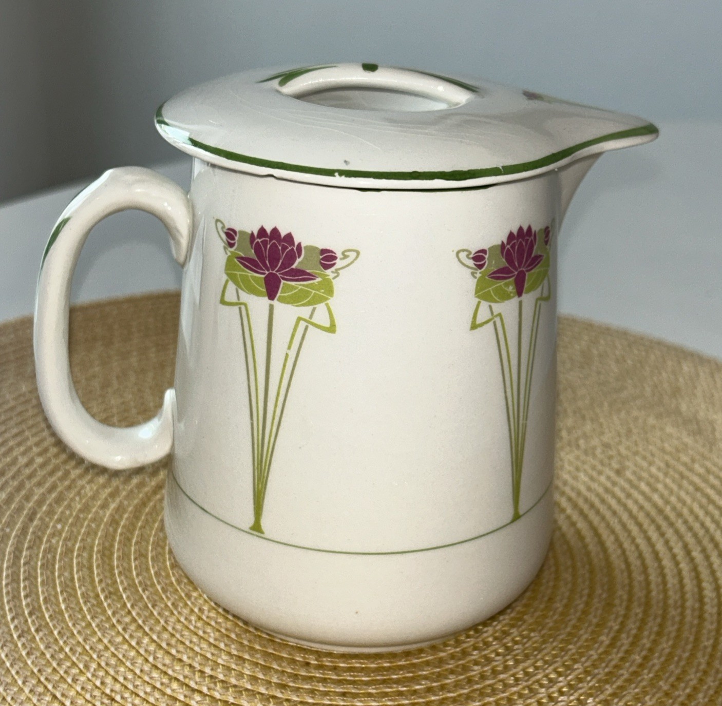 VTG Taylor Smith Taylor TST Latona Lidded Pitcher Syrup Creamer Art Deco Floral