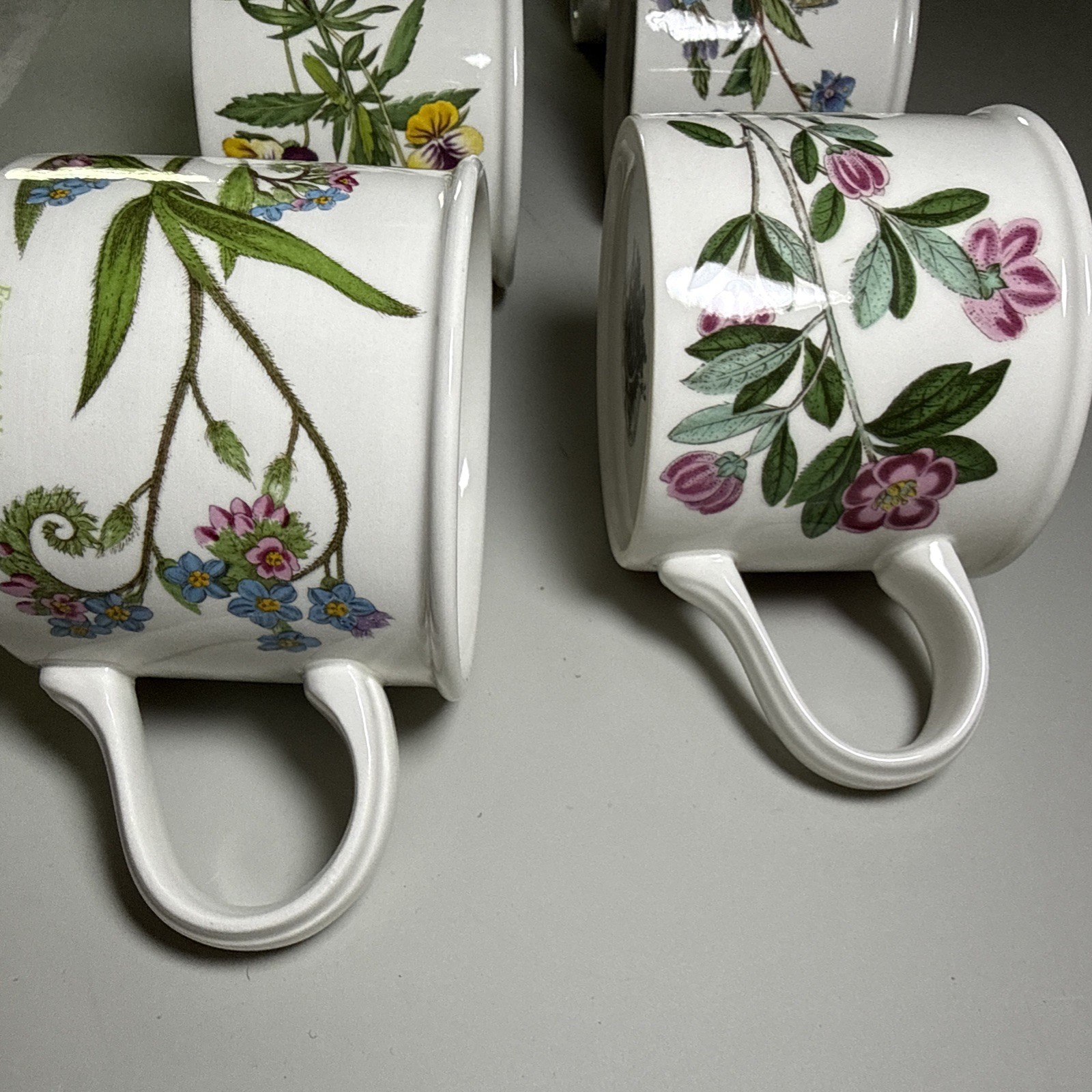 Portmeirion Botanic Garden Set of 6 Flat Cups & Saucers Made in England Assorted