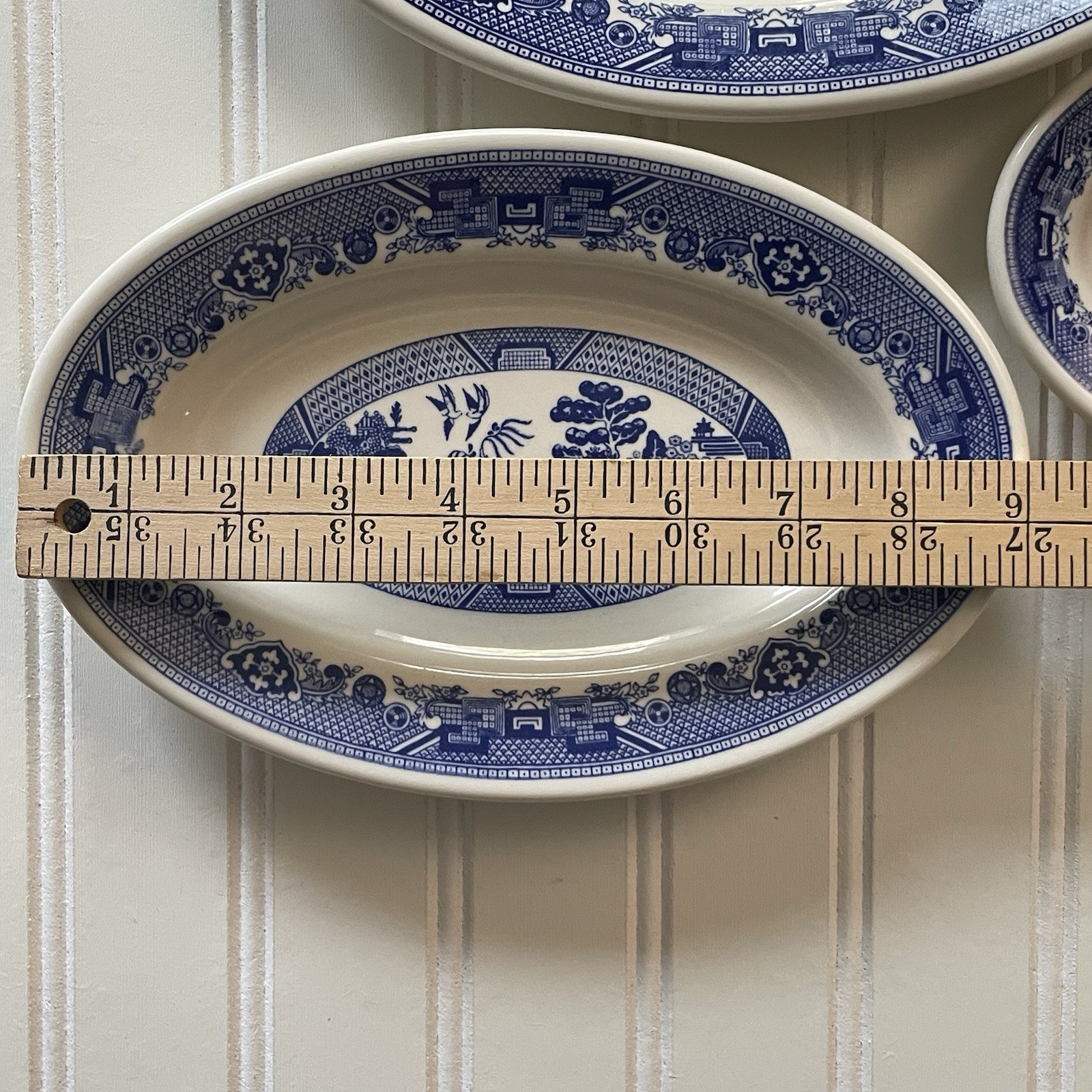 Vtg Buffalo China Blue Willow Restaurant Ware Oval Platter Set 3 Serving Plates