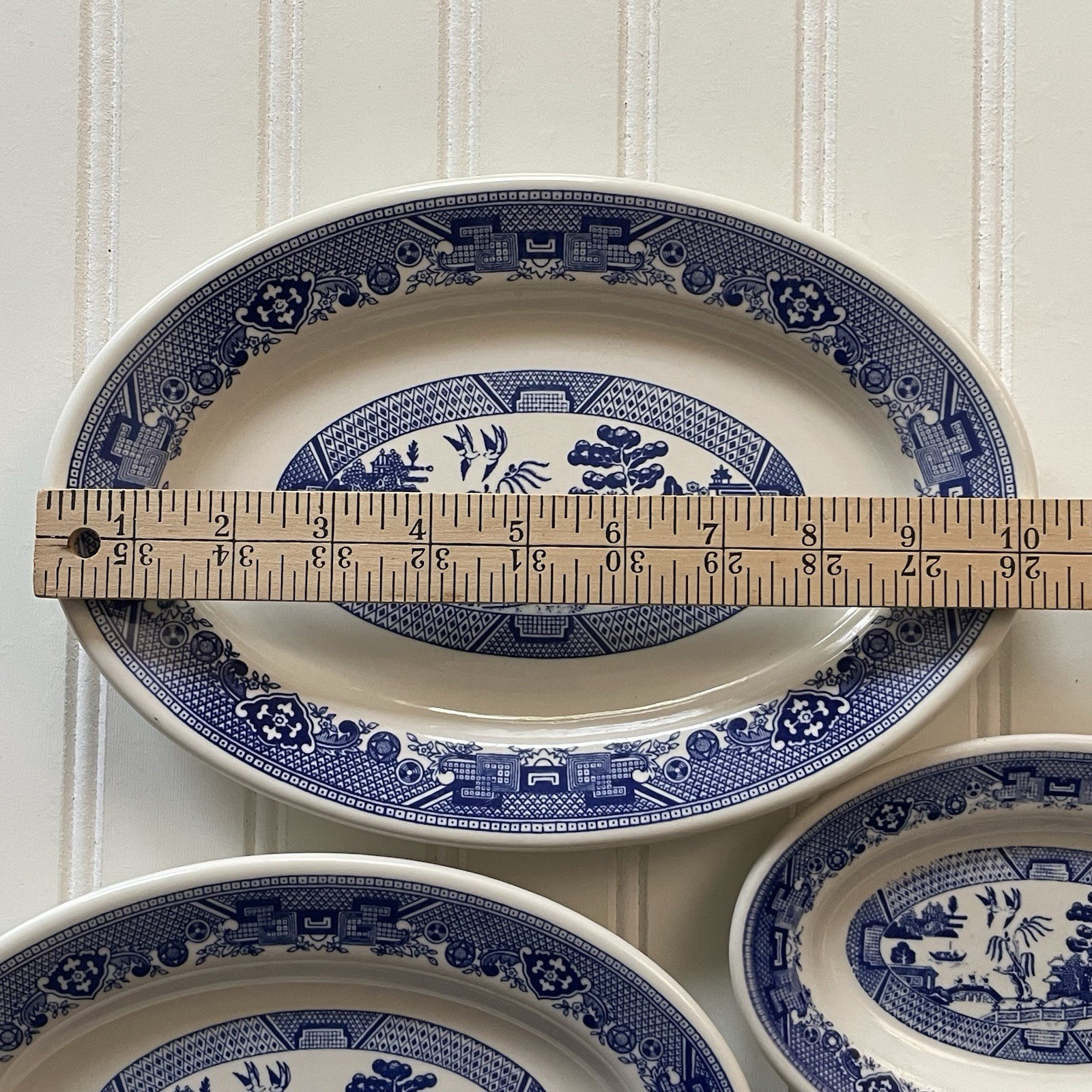 Vtg Buffalo China Blue Willow Restaurant Ware Oval Platter Set 3 Serving Plates