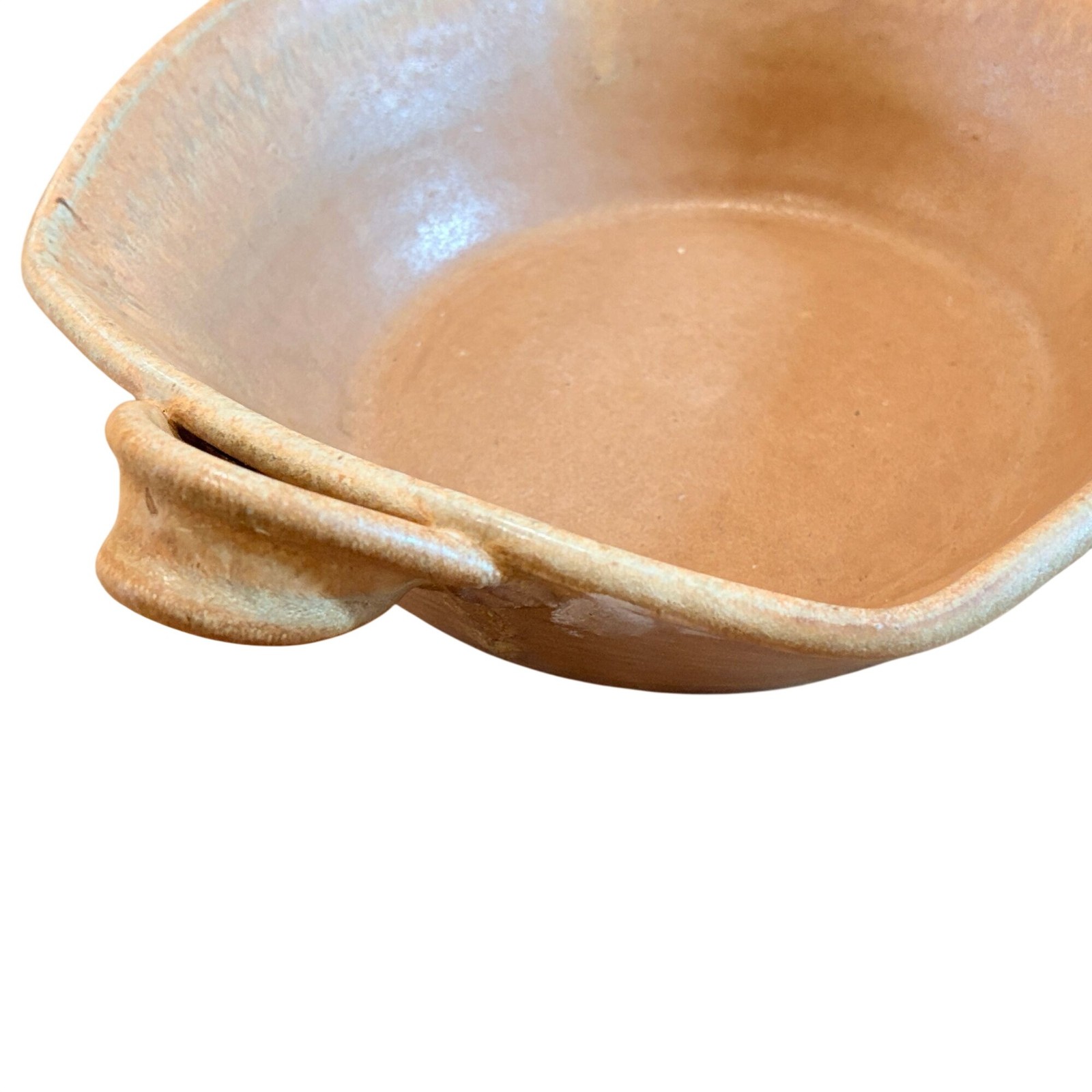 Studio Pottery 12″ Bowl w/ Handles Rustic Brown Stoneware Signed Unique