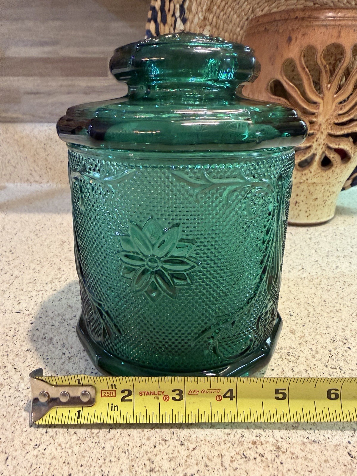 Vintage Sandwich Pattern By Tiara Spruce Green 7 1/4” Medium Canister