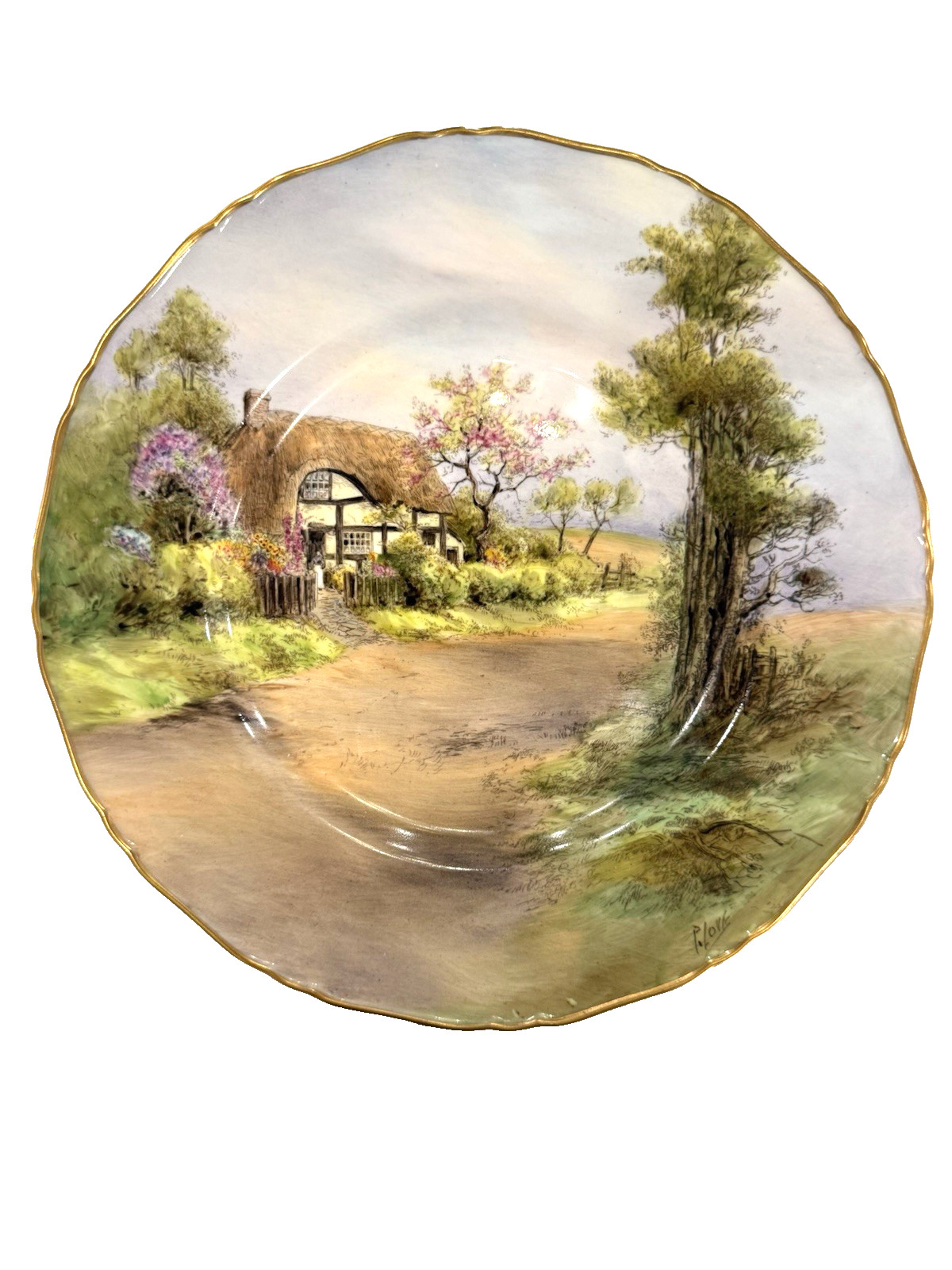 Pristine 1952 Royal Worcester Peter Love Signed Cabinet Plate Harvington 10.5″