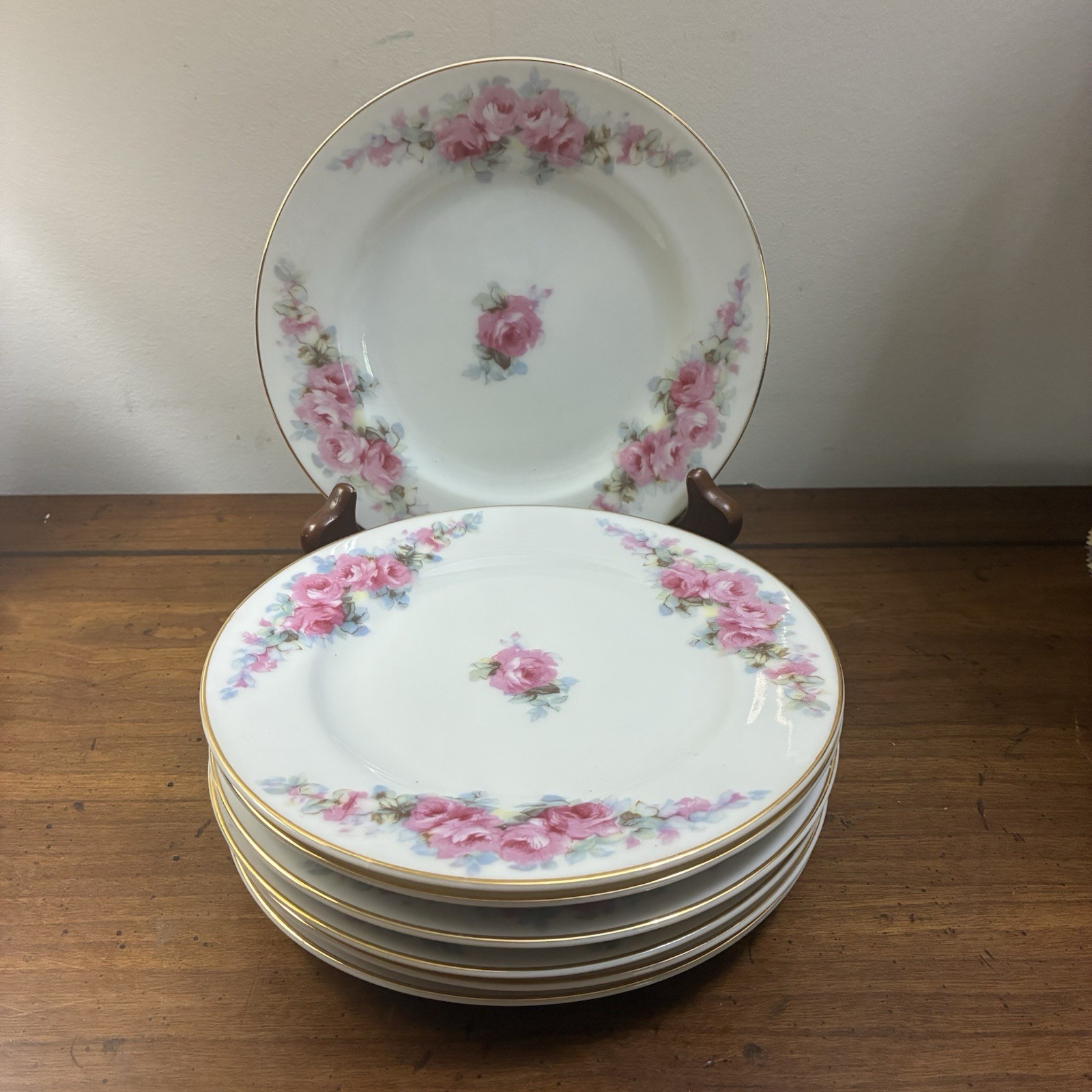 6 Vintage Fine China Corona Bread Dessert Plate Pink Rose Made In Occupied Japan