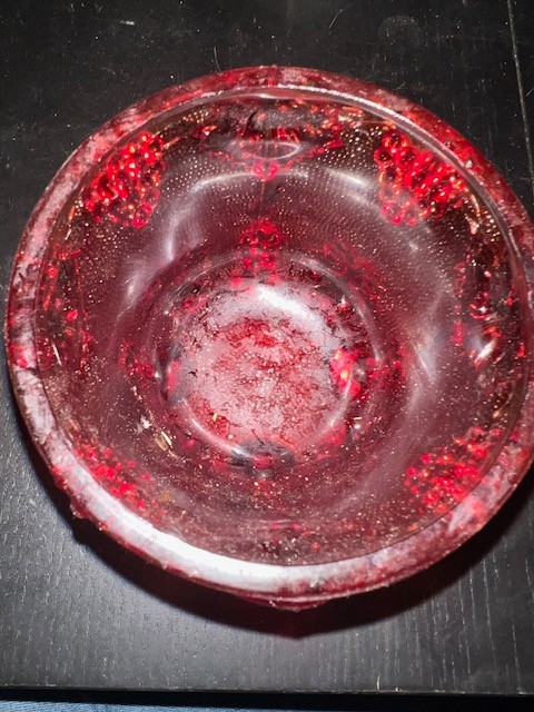 Vintage Jeanette Ruby Red Harvest Grapes Footed Candy Dish