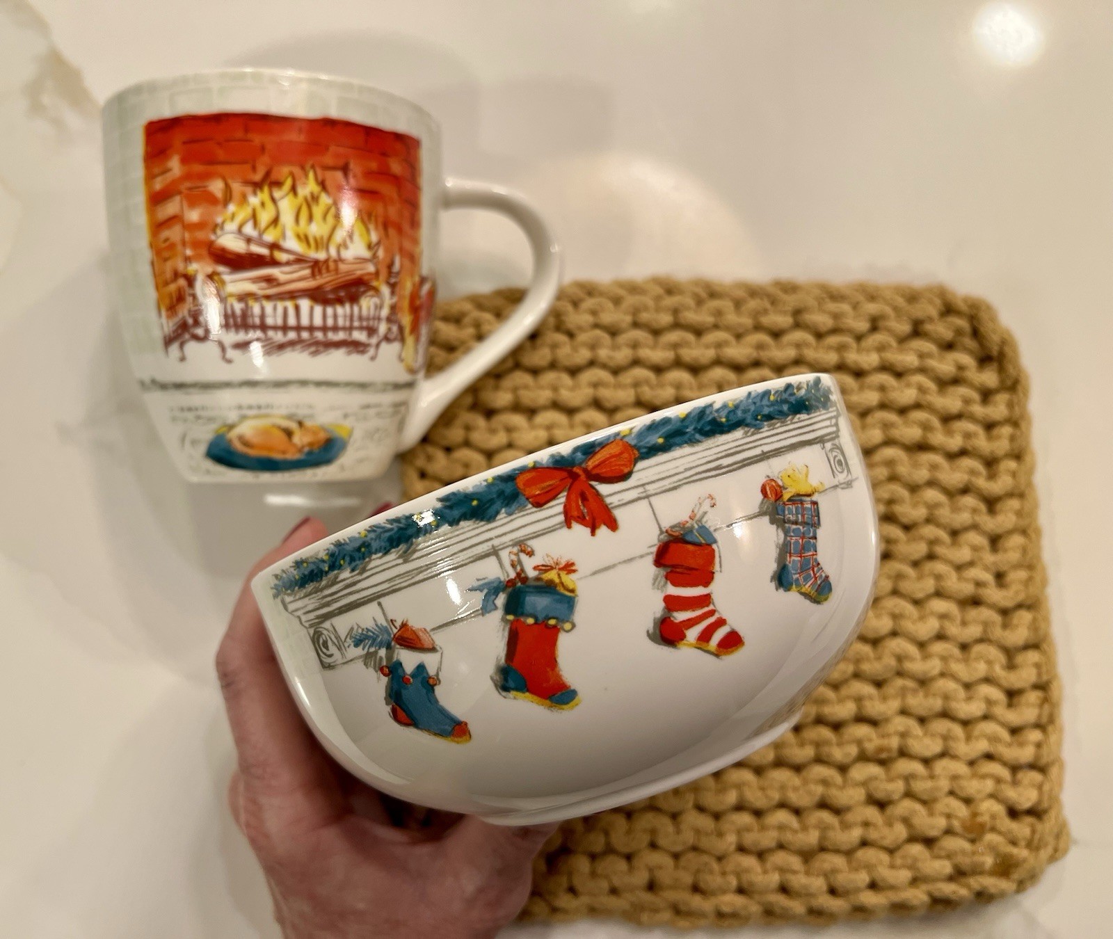 Eaton Fine Dining Christmas Mug and Bowl Set Fireplace Stockings Holiday