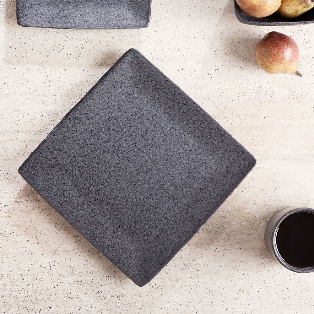 Square Stoneware Dinner Plate Set of 4 Modern Gray Dining Plates