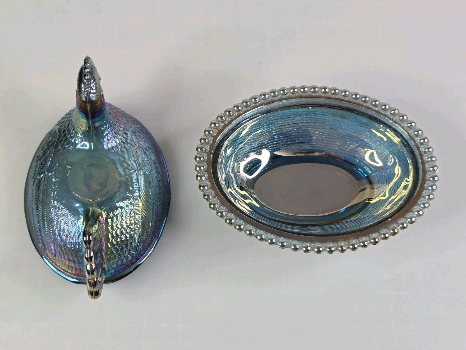 VTG Indiana Glass Iridescent Carnival Blue Hen On Nest Covered Candy Dish 7″ !!!
