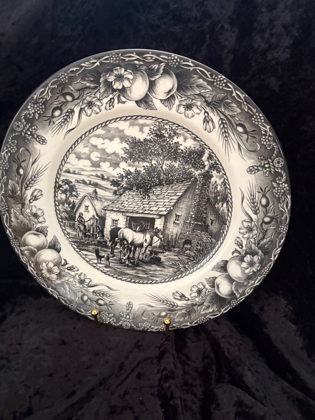 Royal Stafford Fine earthenware Black & White Dinner plate Blacksmith’s Forge