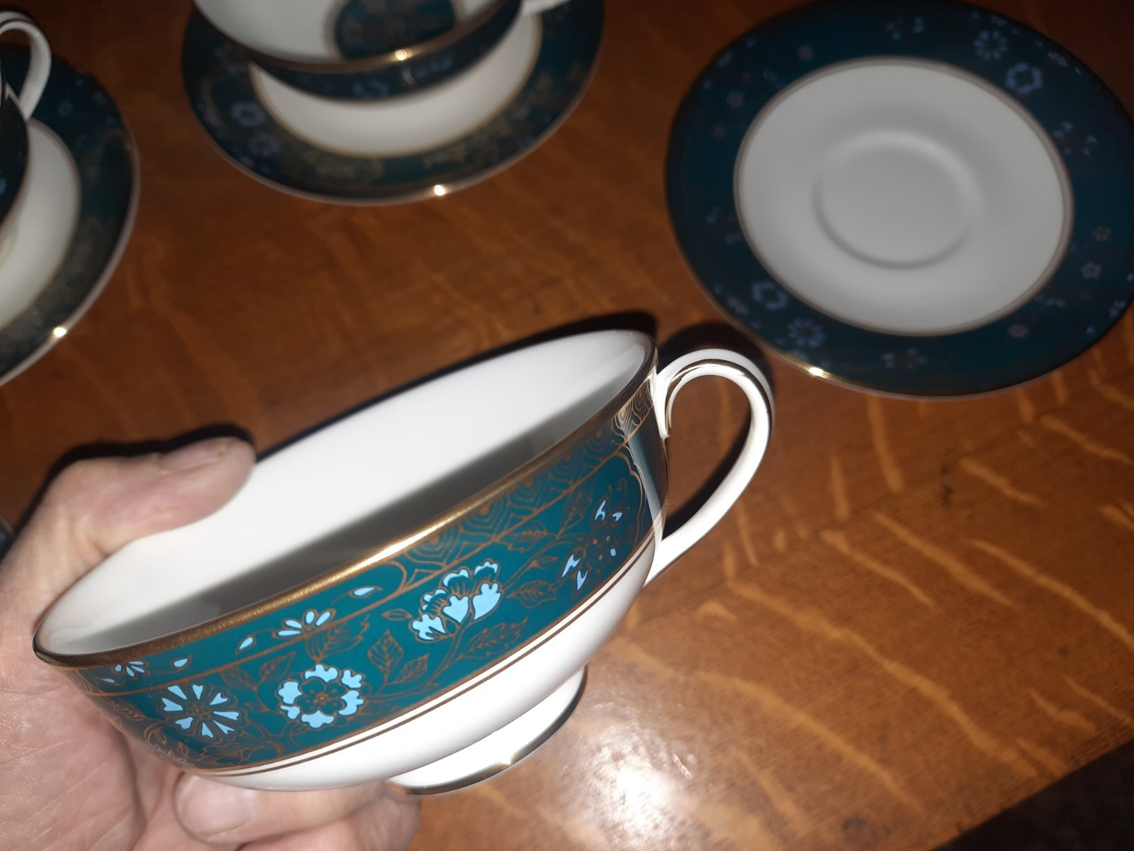 Set of 4 Royal Doulton Bone China Cream Soup Bowls & Saucers, Carlyle Pattern
