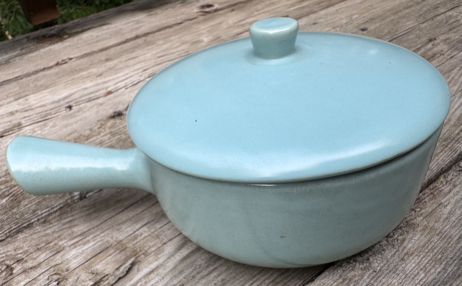 Vintage Mid-Century La Solana POTTERY Handled BOWL w/ Lid Blue