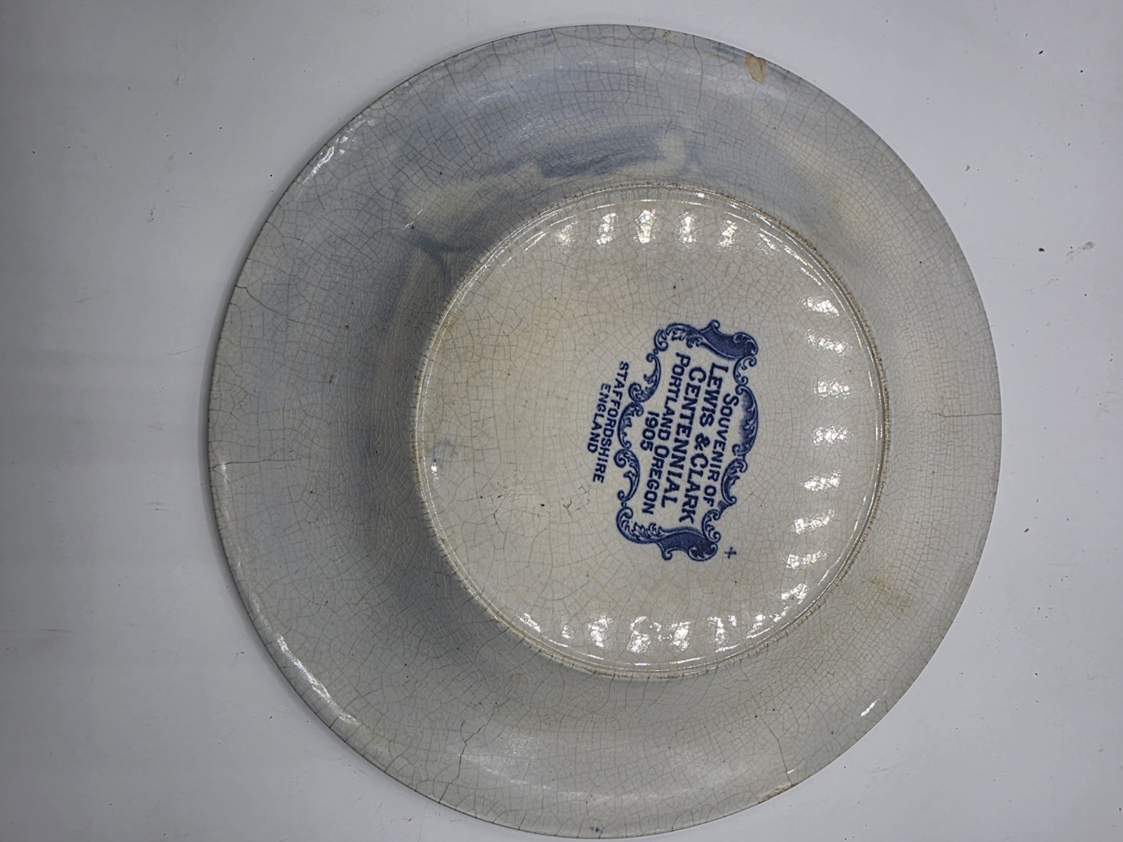 Staffordshire Blue & White Ceramic Decorative Plate Lewis & Clark 1905 10.5″
