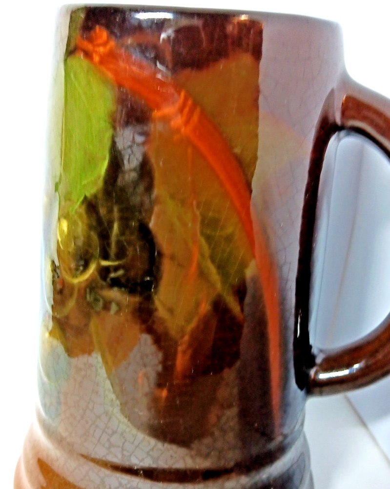 Beautiful Antique Weller Art Pottery Mug Hand Painted Grape Decoration 6.25 In