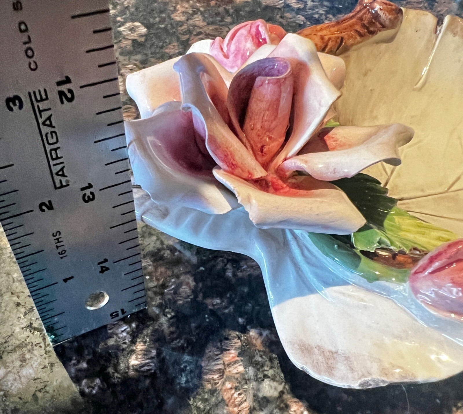Capodimonte Floral & Leaf Porcelain Dish 10.75″ X 9″ X 3″ Hand Made Italy