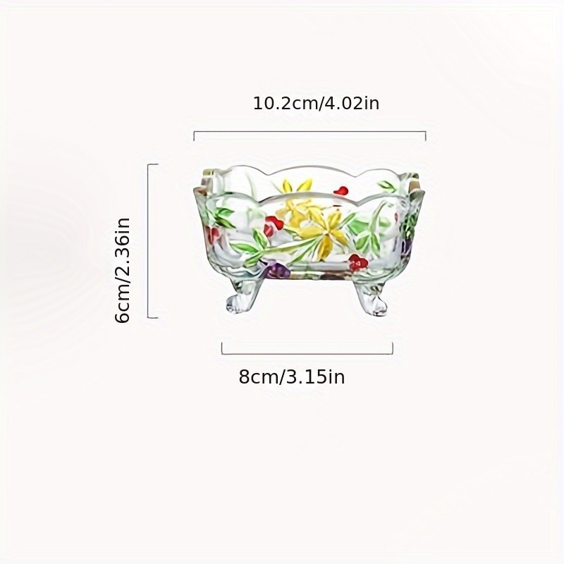 Vintage Glass Salad Bowl With Floral Serving Dish Fruit Bowl Colorful Home Decor