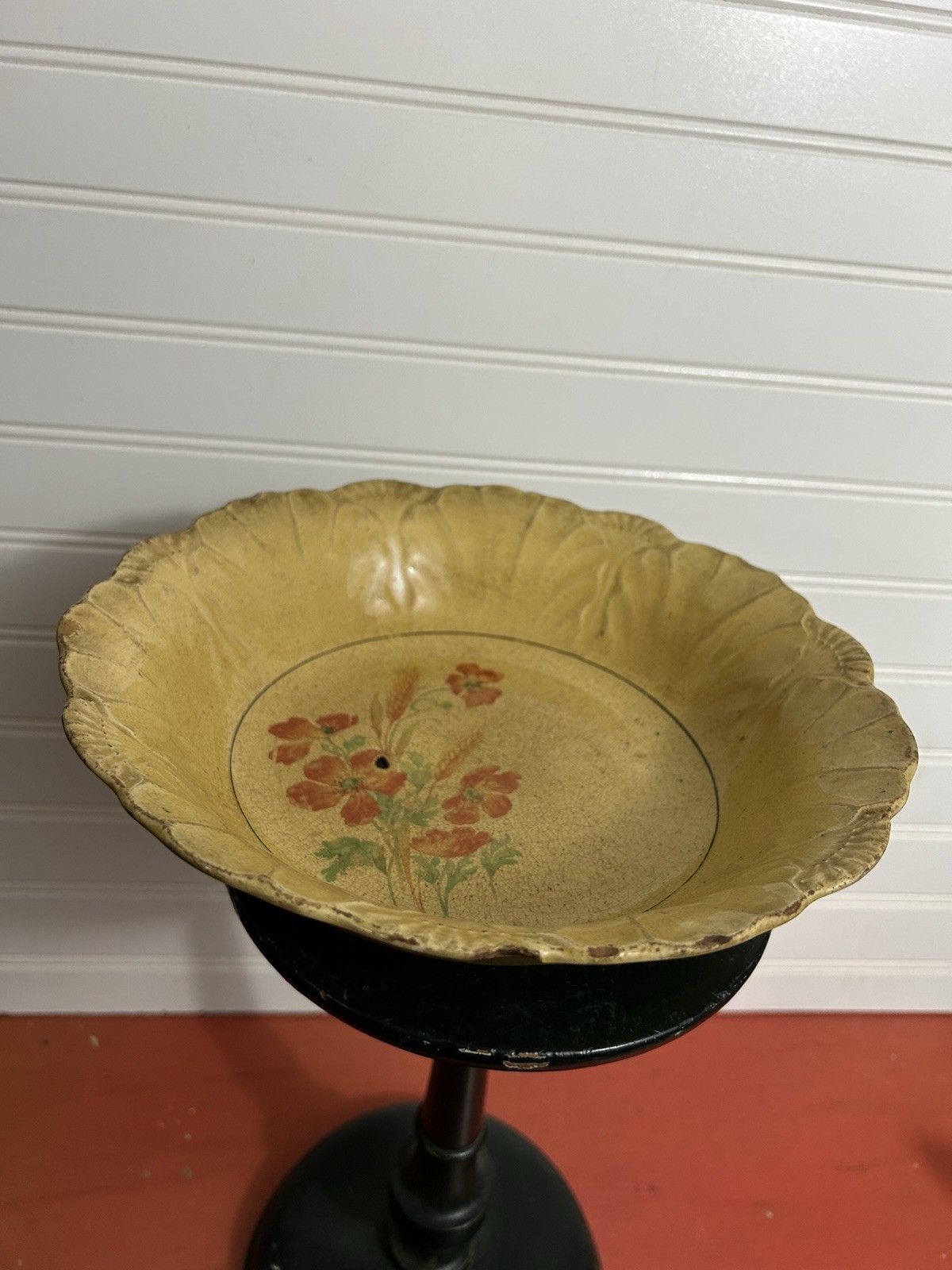 Antique Vintage Serving BOWL Heavily Stained & Crazed Toasty Floral Queen Wheat
