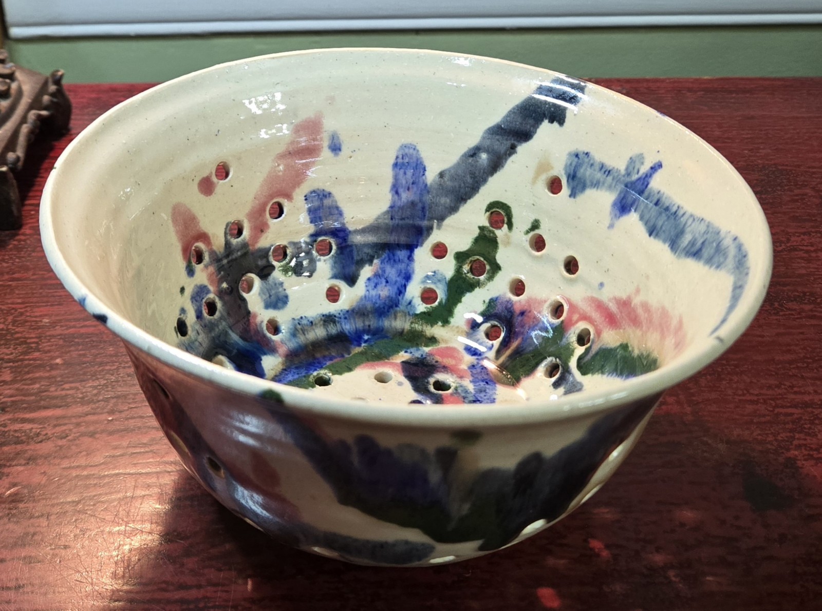 Vintage John Garrou Hand-thrown Ceramic Colander Old Fort North Carolina