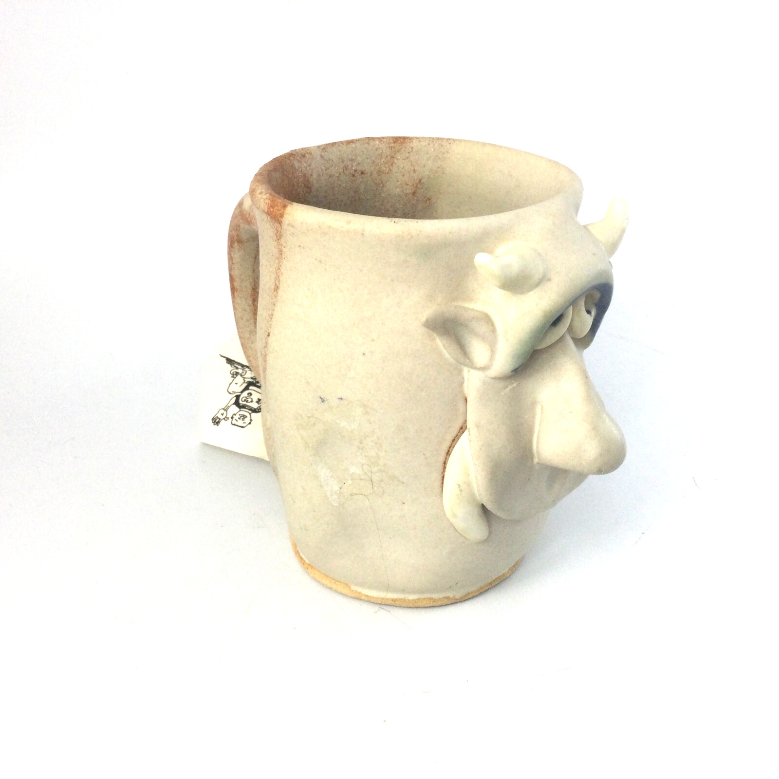 Art Pottery Tea Coffee Mug Cup Dick Overman Funny Ugly Face Devil Horns