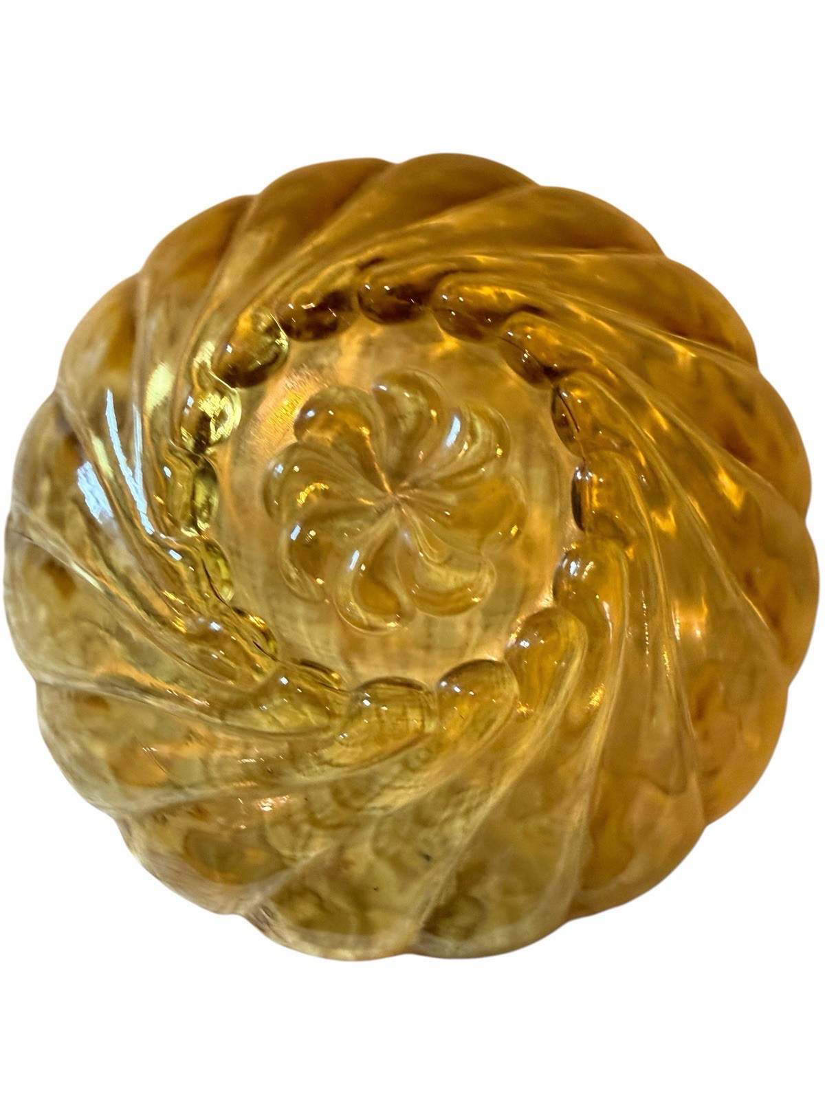 Vintage Hazel Atlas Fruit Bowl Depression Glass Amber Swirl Serving 9″X3.25″