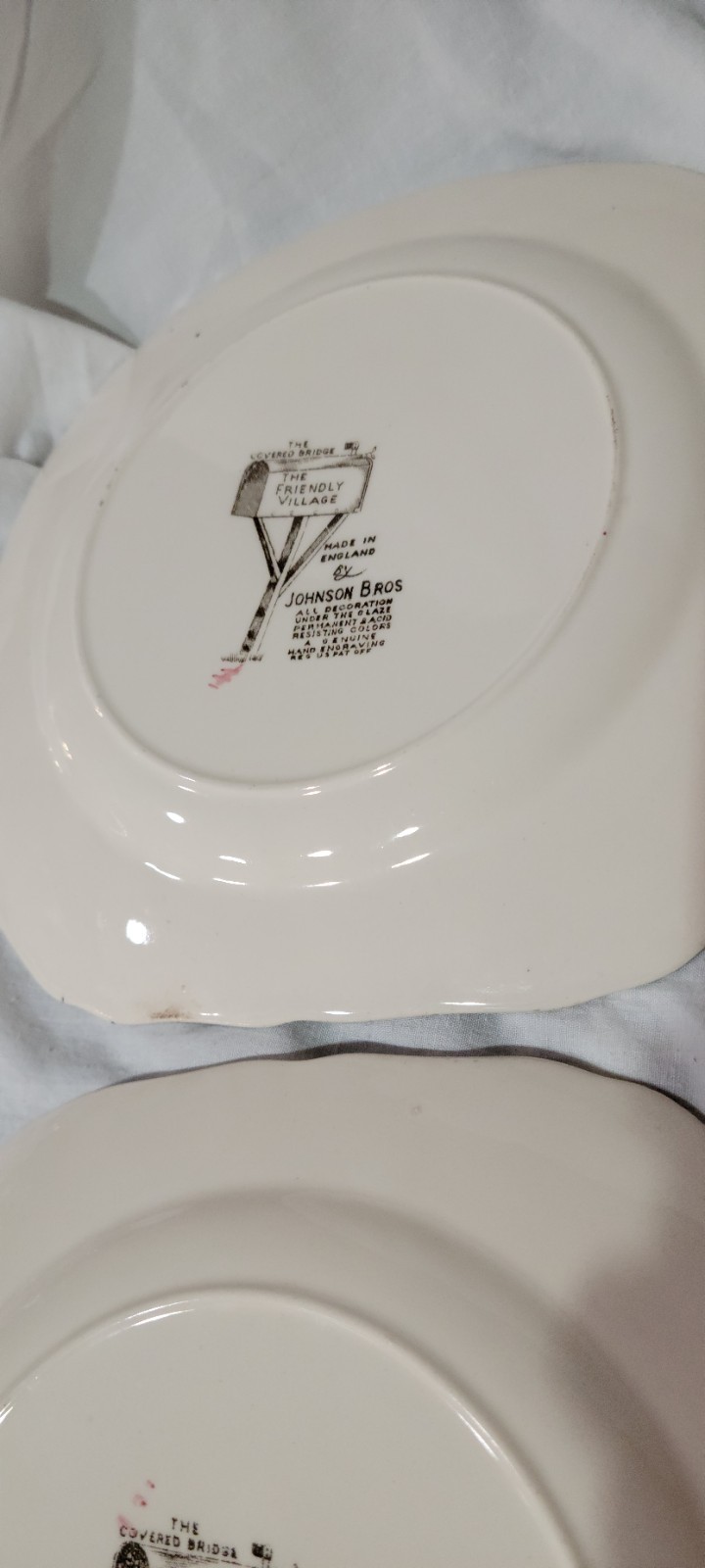4 Johnson Bros Friendly Village Covered Bridge Square Plates Made in England