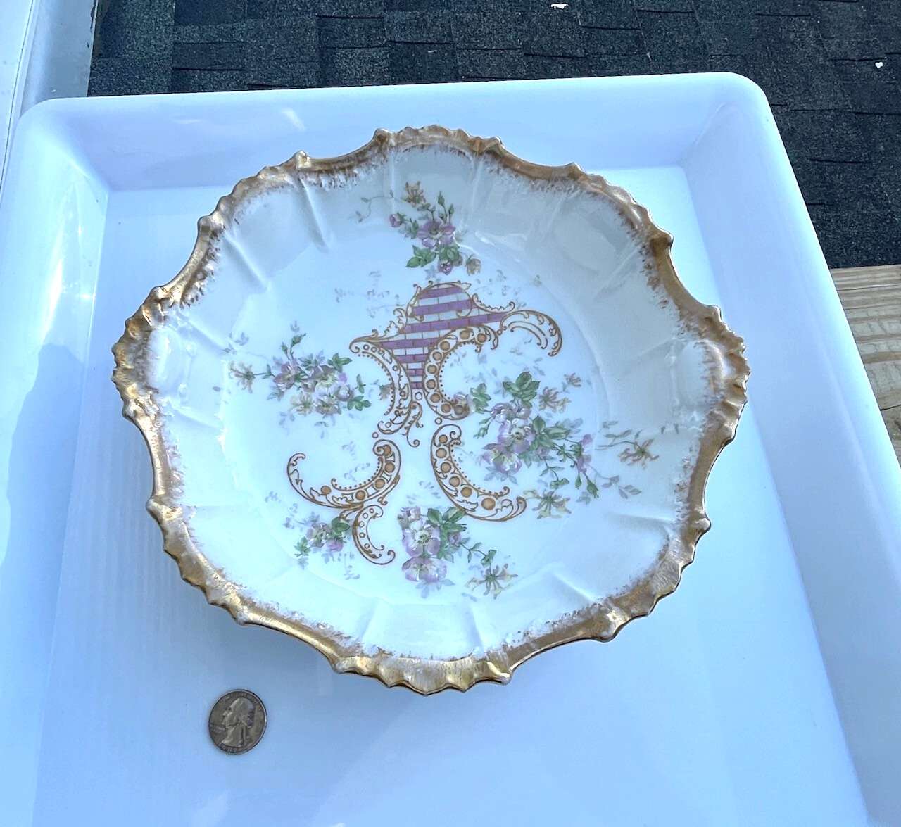 Antique Coiffe Limoges Bowl, Art Nouveau Asymmetrical Design, 1890s Serving Bowl