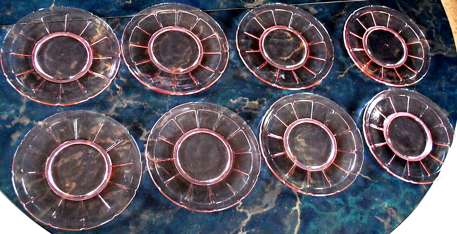 Vtg Set 8 ‘VICTORY’ PINK DEPRESSION GLASS Salad Plates By Diamond 7.75″ c1930