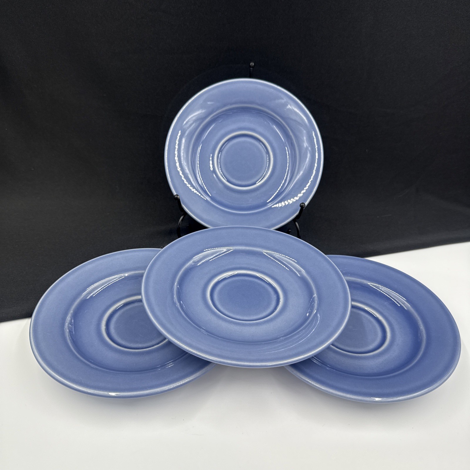 Williams Sonoma BELVEDERE CORNFLOWER BLUE Set Of (4) 6 3/4″ Saucers Portugal