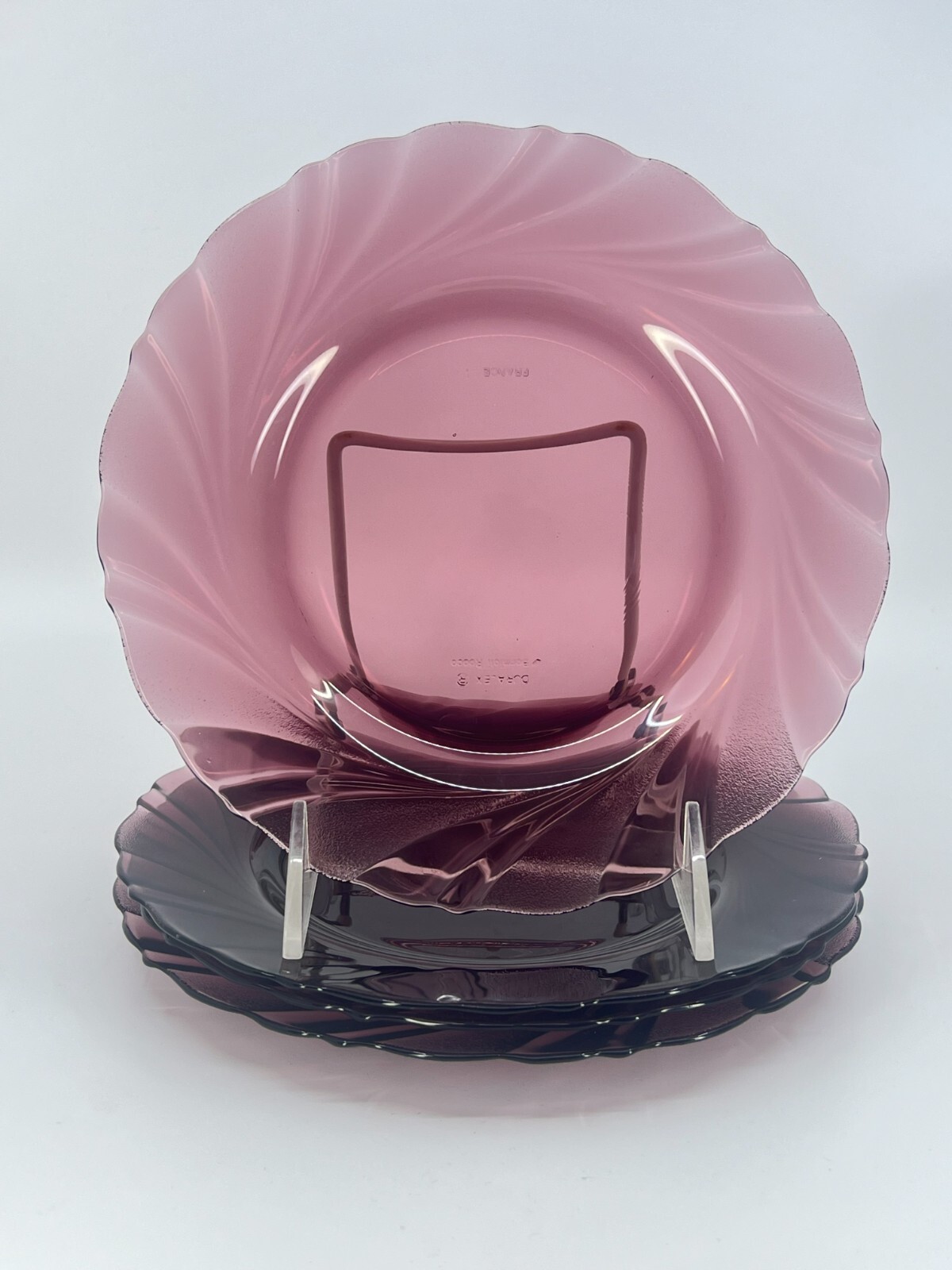 Set of 4 Bormioli Rocco Duralex Amethyst Purple Swirl Dinner Plates France 9″D