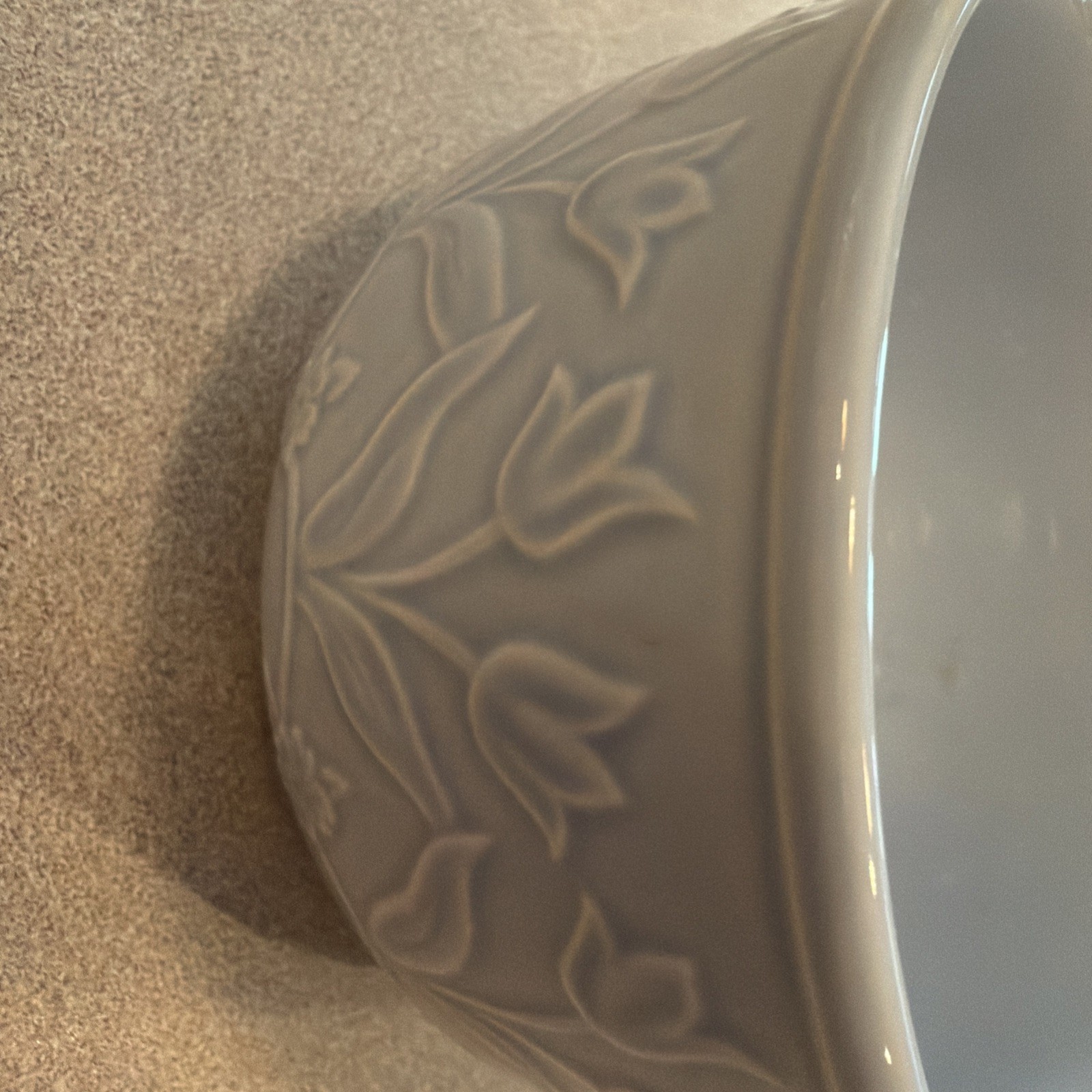 Block Gear WHISPER White Sugar Bowl No Lid Embossed Tulip Flowers Pattern JAPAN